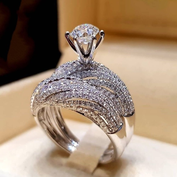 . Jewelry - 925 Silver Set Rings Round Cut White Sapphire New